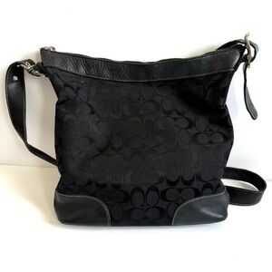Vtg Y2K Black Coach Chelsea Jacquard Crossbody Bag Purse Leather Trim READ